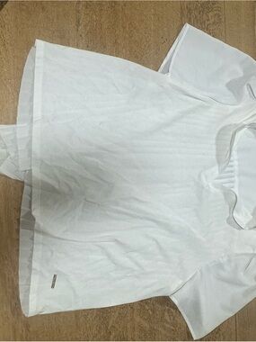 White Short Sleeve Blouse with Ruffle Back